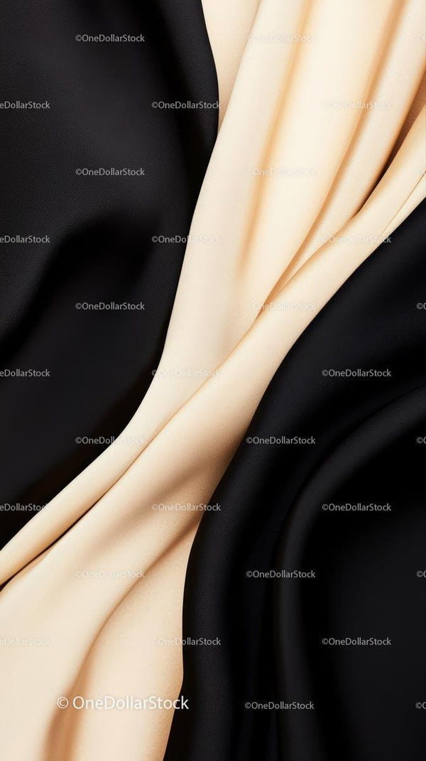 Elegant Black and Cream Satin Fabric Close-Up with Flowing Texture