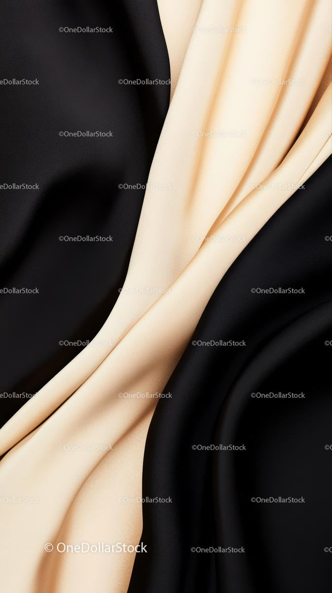 Elegant Black and Cream Satin Fabric Close-Up with Flowing Texture