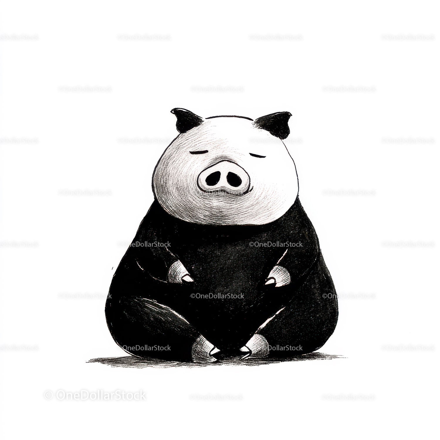 Black Pig Sculpture with Unique Textured Animal Art