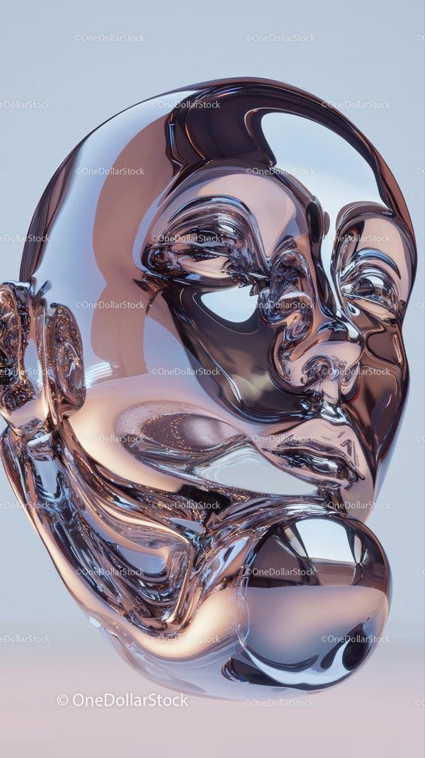Futuristic Metallic Glass Sculpture with Fluid Shapes in Modern Art Display
