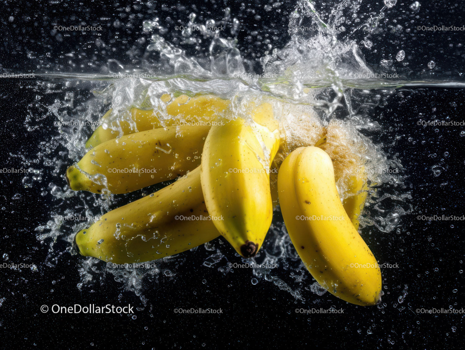 Yellow Bananas Splashing into Water Creating Fresh and Vibrant Scene