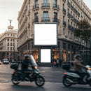 Urban street corner with blank advertising billboards