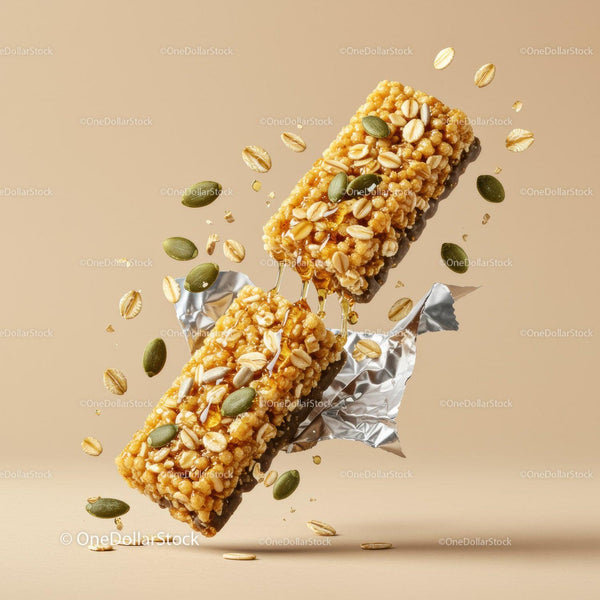 Chrupiące batony granola z płatkami owsianymi i nasionami, polane miodem