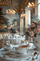 Elegant Tea Setting with Floral Arrangement in Luxurious and Historic Interior