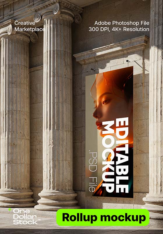 Ancient temple roll-up mockup Mockup PSD