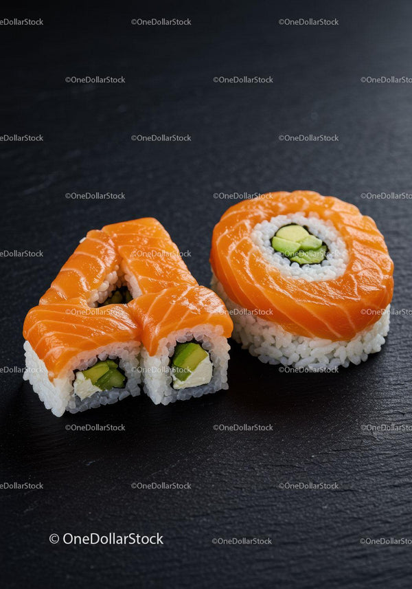 Fresh salmon sushi rolls with avocado and cream cheese