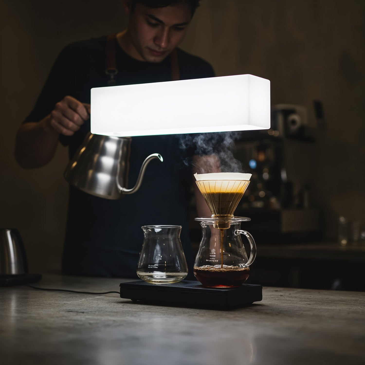 Barista Brewing Fresh Pour Over Coffee with Precision