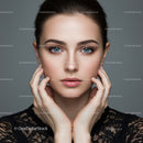 Portrait of a Beautiful Woman with Blue Eyes and Elegant Appearance