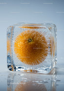 Fresh Orange Encased Inside a Clear Ice Cube