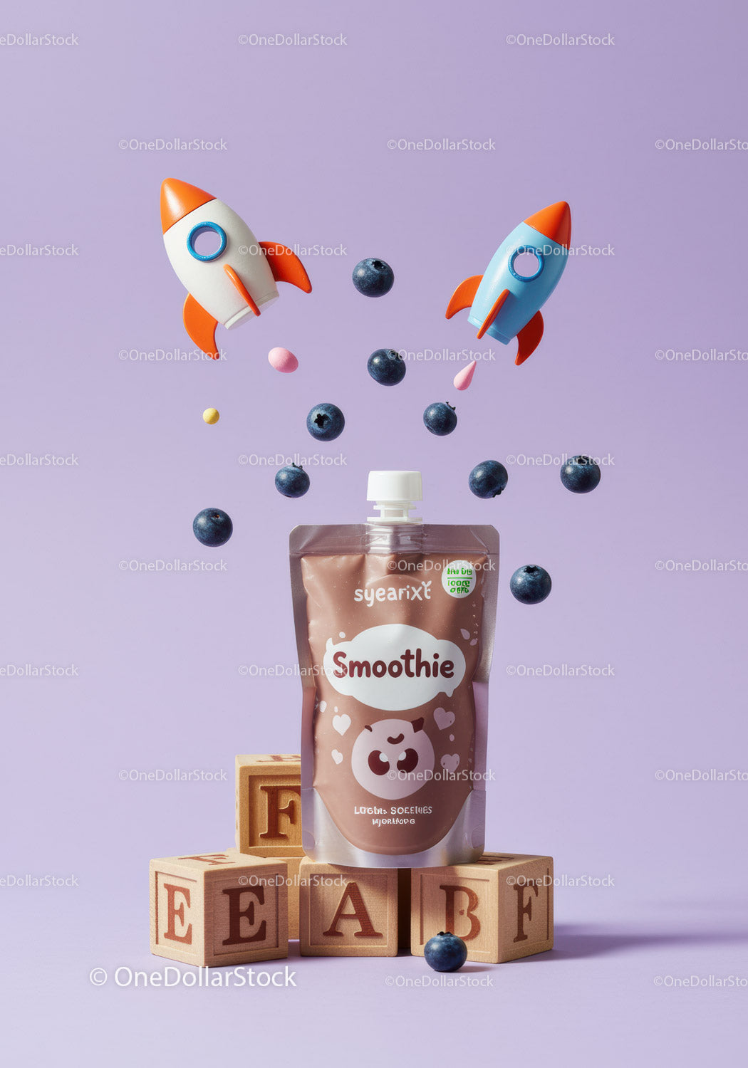 Kids Smoothie Pack with Flying Toy Rockets and Blueberries