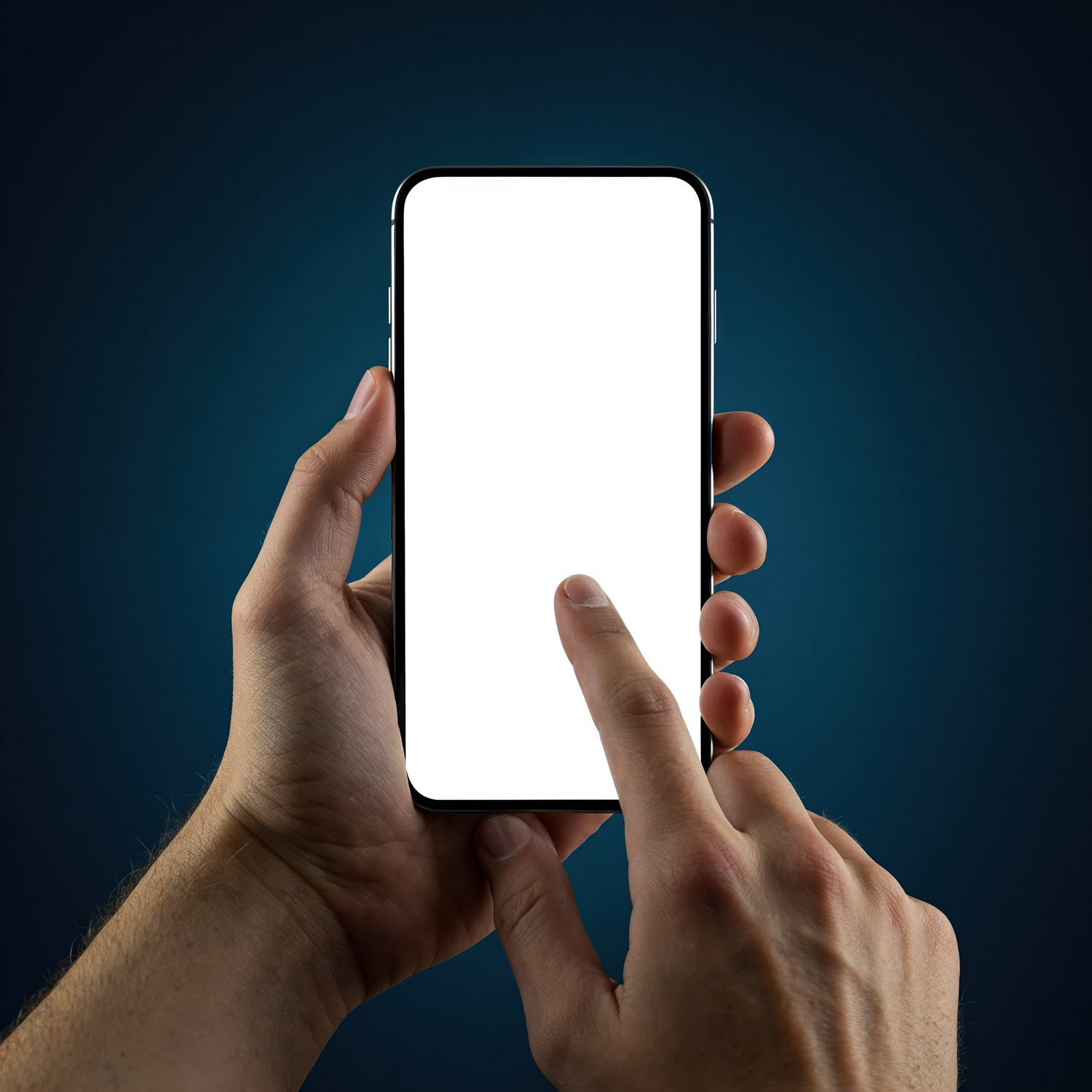 Man Using Smartphone with Blank White Screen in Hand