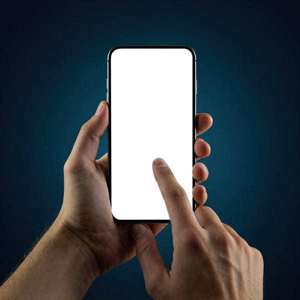 Man Using Smartphone with Blank White Screen in Hand JPG Mockup Image
