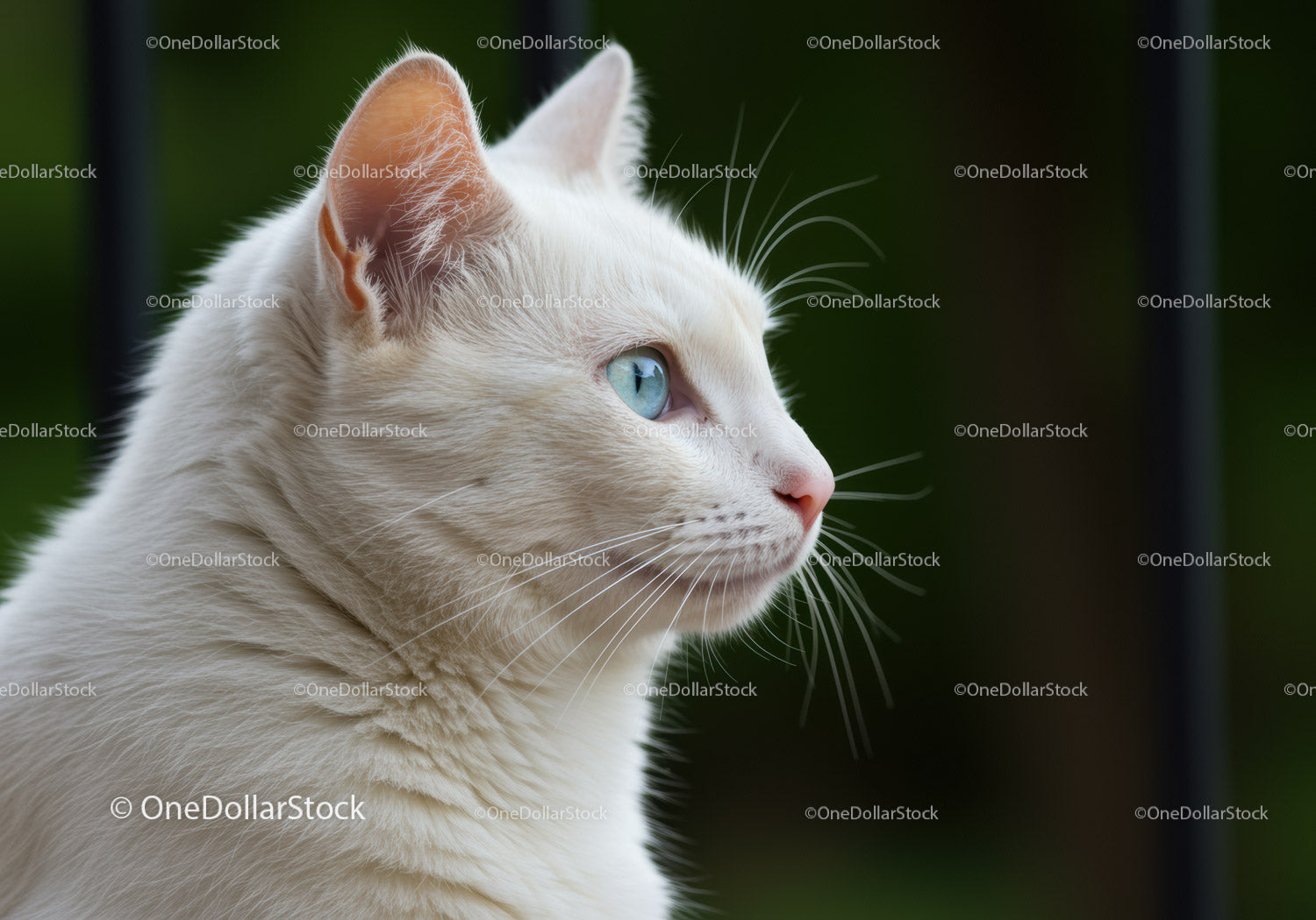 Close up of white cat with blue eyes in natural light