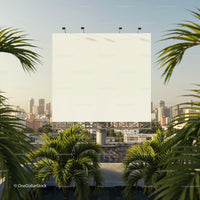 Blank Billboard Above Tropical Trees in Urban Cityscape