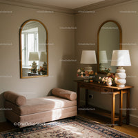Cozy corner with lounge chair and wooden console table