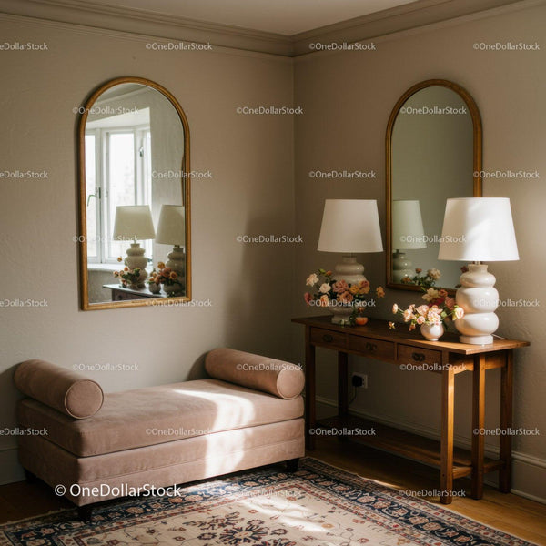 Cozy corner with lounge chair and wooden console table