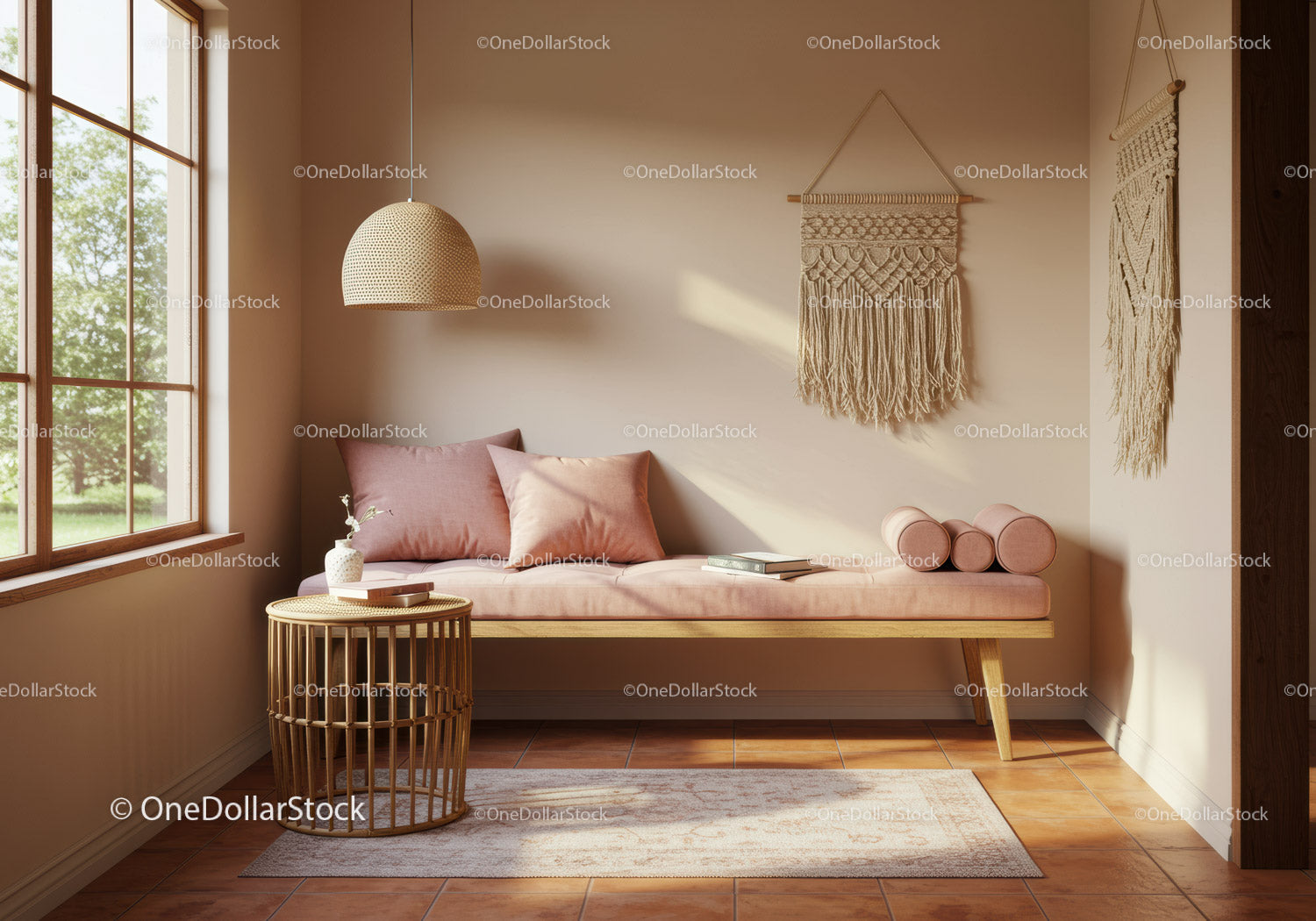Cozy minimalist living room with natural light and decor