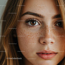 Close-up of a Young Woman with Freckles and Captivating Brown Eyes