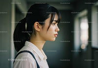 Elegant Young Woman with Black Hair in Profile View in Modern Environment