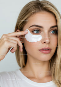Young Woman Applying Eye Patch for Skin Rejuvenation