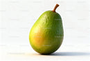 Fresh avocado with stem on bright white background