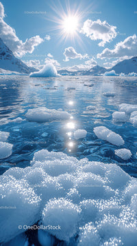 Majestic Arctic Landscape with Melting Icebergs and Bright Sun