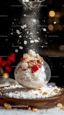 Festive Dessert with Sugar Powder and Gold Leaf Decor