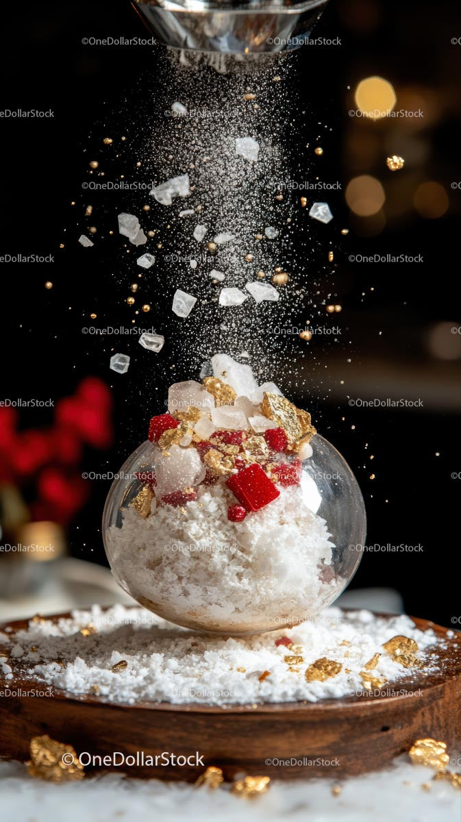 Festive Dessert with Sugar Powder and Gold Leaf Decor
