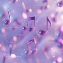 Floating Purple Music Notes in Soft Pink and Purple Atmosphere