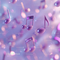 Floating Purple Music Notes in Soft Pink and Purple Atmosphere