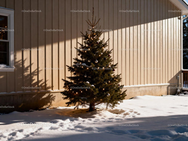 Decorated Outdoor Christmas Tree in Soft Winter Sun