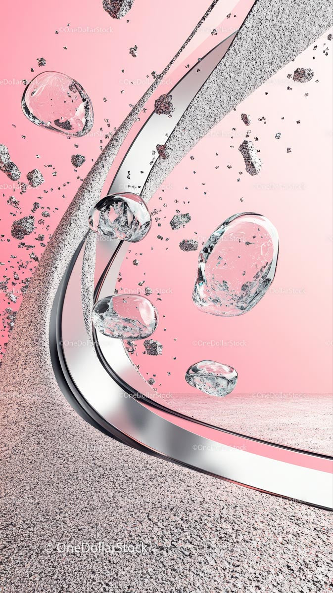 Elegant Metal Ring with Ice Cubes on Pink Background