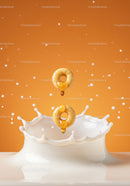 Honey Drizzled Cereal Rings Splashing into Milk