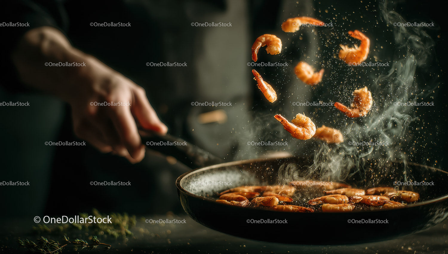 Cooking Shrimp Stir-Fry in a Black Skillet for Delicious Meal