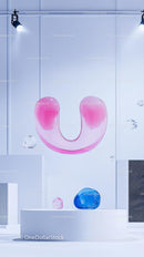 Colorful Pink Smile Face Sculpture in Modern Minimalist Interior