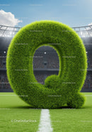 Green Grass Letter Q on Soccer Field with Stadium Crowd