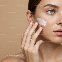 Close-Up of Woman Applying Moisturizer on Freckled Skin with Soft Background