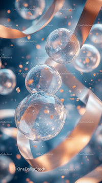 Futuristic Abstract of Floating Glass Spheres and Metallic Ribbons