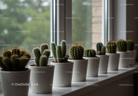 Indoor Succulent and Cactus Collection on Windowsill with Natural Light