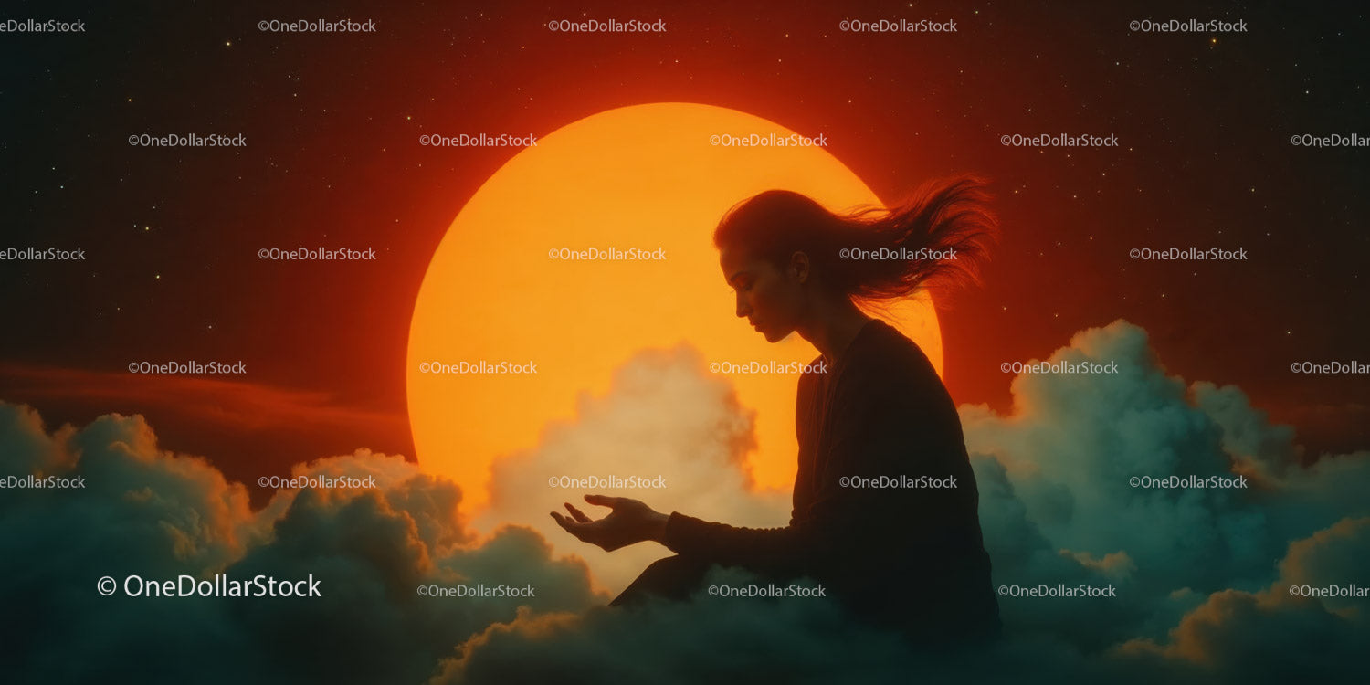Sunlike Glowing Orb in Space with Cosmic Background and Stars