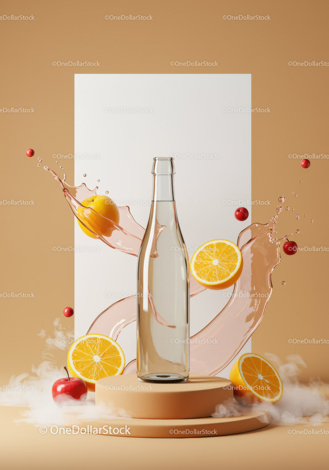 Clear glass bottle with citrus splash composition