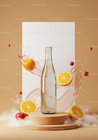 Clear glass bottle with citrus splash composition