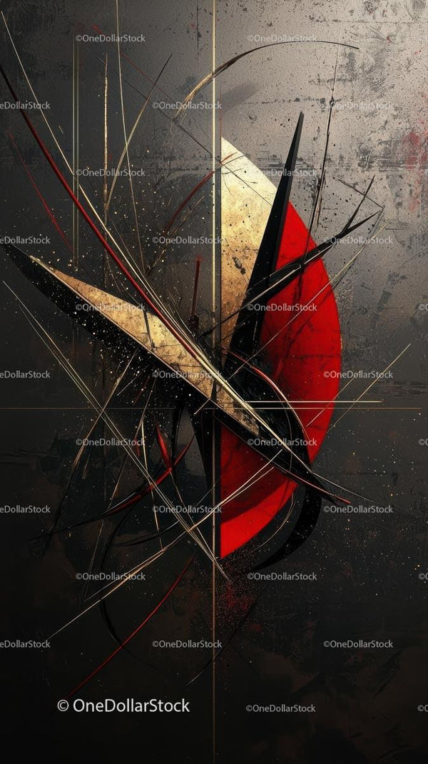 Abstract Geometric Art with Red Black and Gold Elements