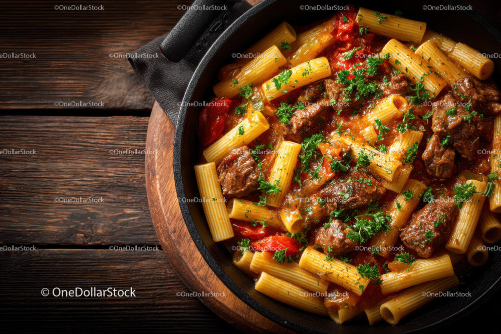 Hearty Beef and Cherry Tomato Pasta in Rustic Skillet