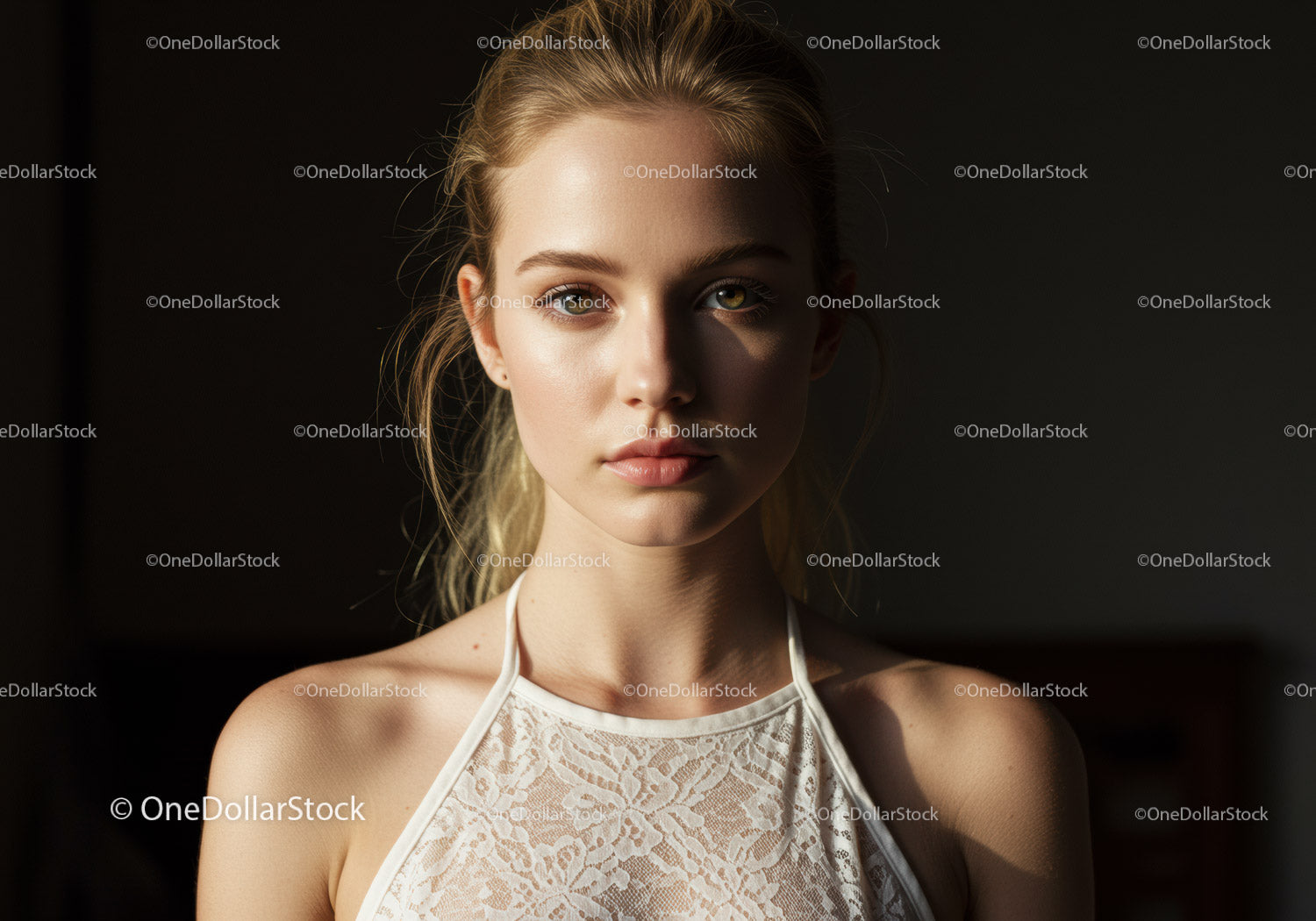 Elegancki portret młodej kobiety o blond włosach i niebieskich oczach