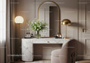 Elegant Marble Vanity with Gold Accents and Fresh Flowers