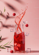 Refreshing Raspberry Drink Splash in Glass Bottle