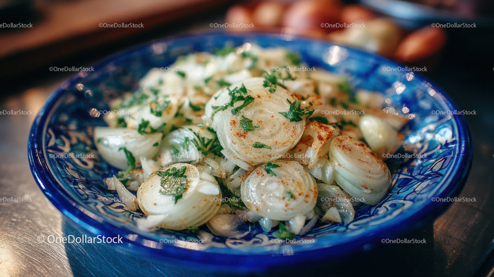 Fresh Boiled Egg Salad in Blue Ceramic Bowl for Breakfast or Snack