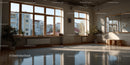 Bright Minimalist Room with Large Windows and City View