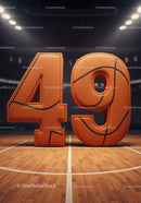 Bold basketball styled number forty nine on court